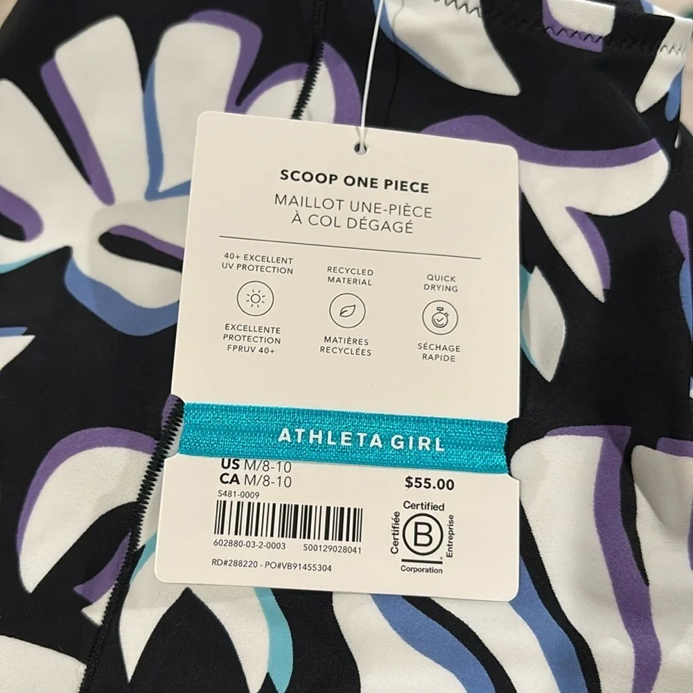 NWT Athleta Girl Scoop One Piece Solara Floral Blue Swimsuit Size Medium 8-10